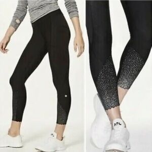 Black Lululemon 7/8 Tight Stuff Scalloped Reflective Trim Leggings